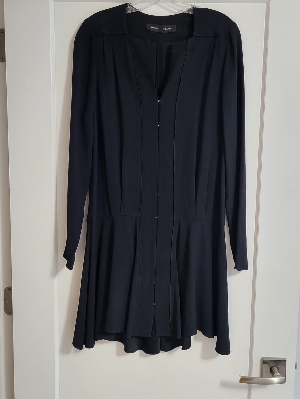 Proenza Schouler Black Long-Sleeve Pleated Tunic Dress